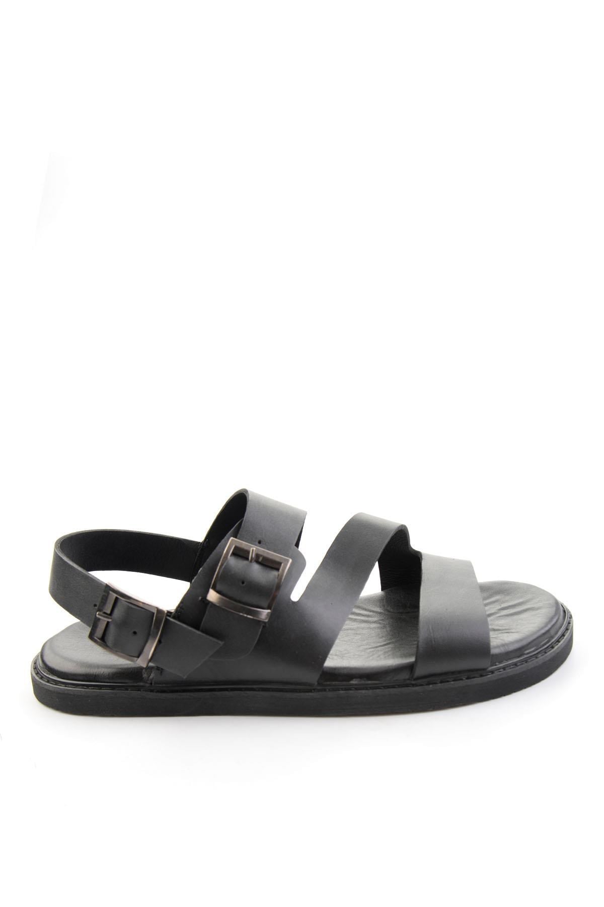 Siyah Hakiki Deri Erkek Sandalet E05557269003