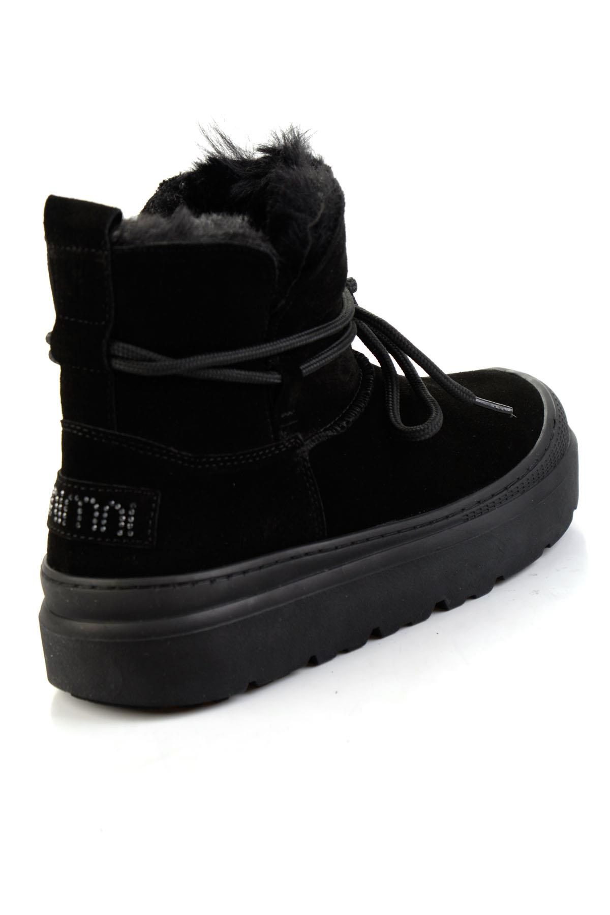 Siyah Hakiki Deri Kadın Bot & Bootie K02748100202