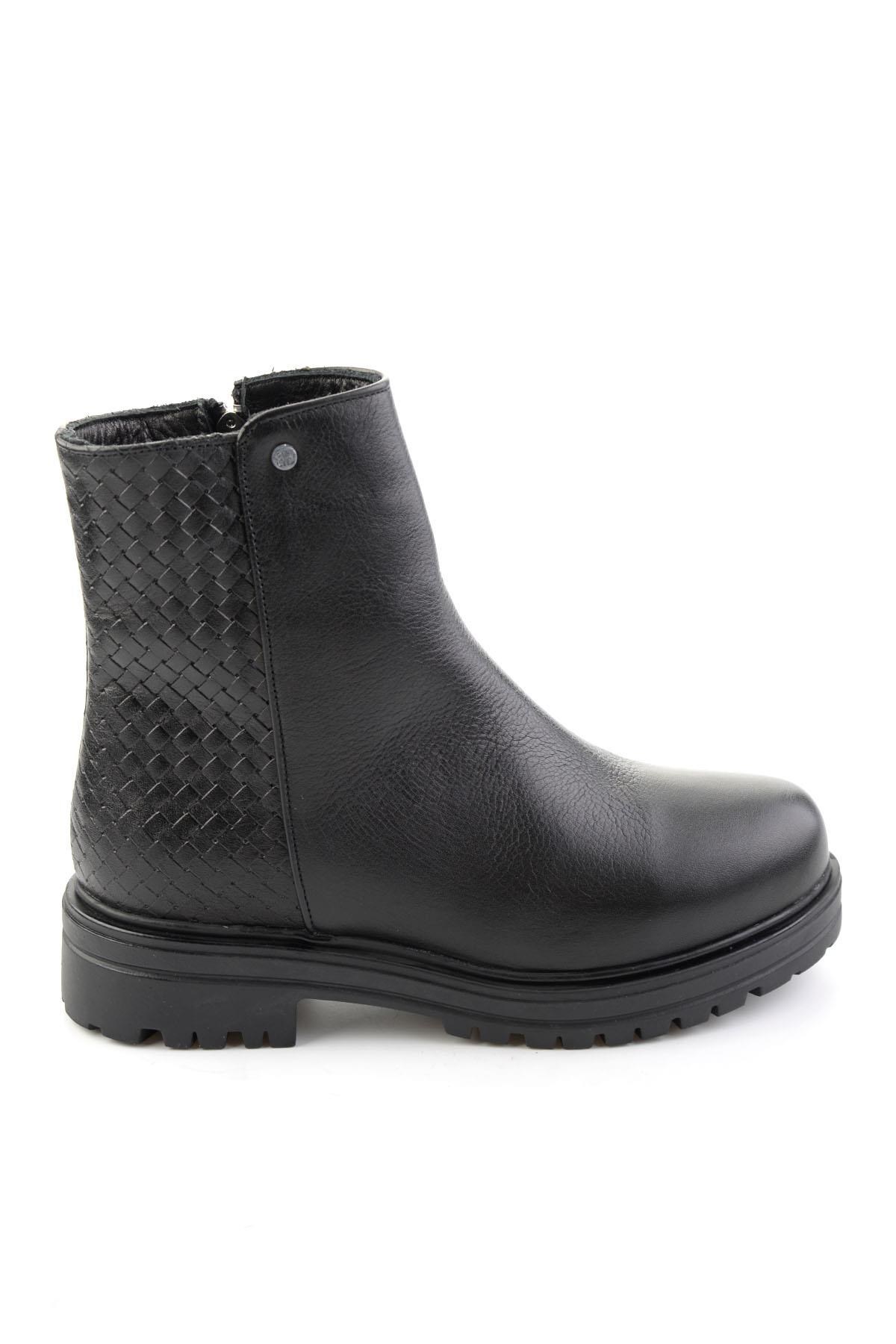 Siyah Hakiki Deri Kadın Bot & Bootie K02586777703