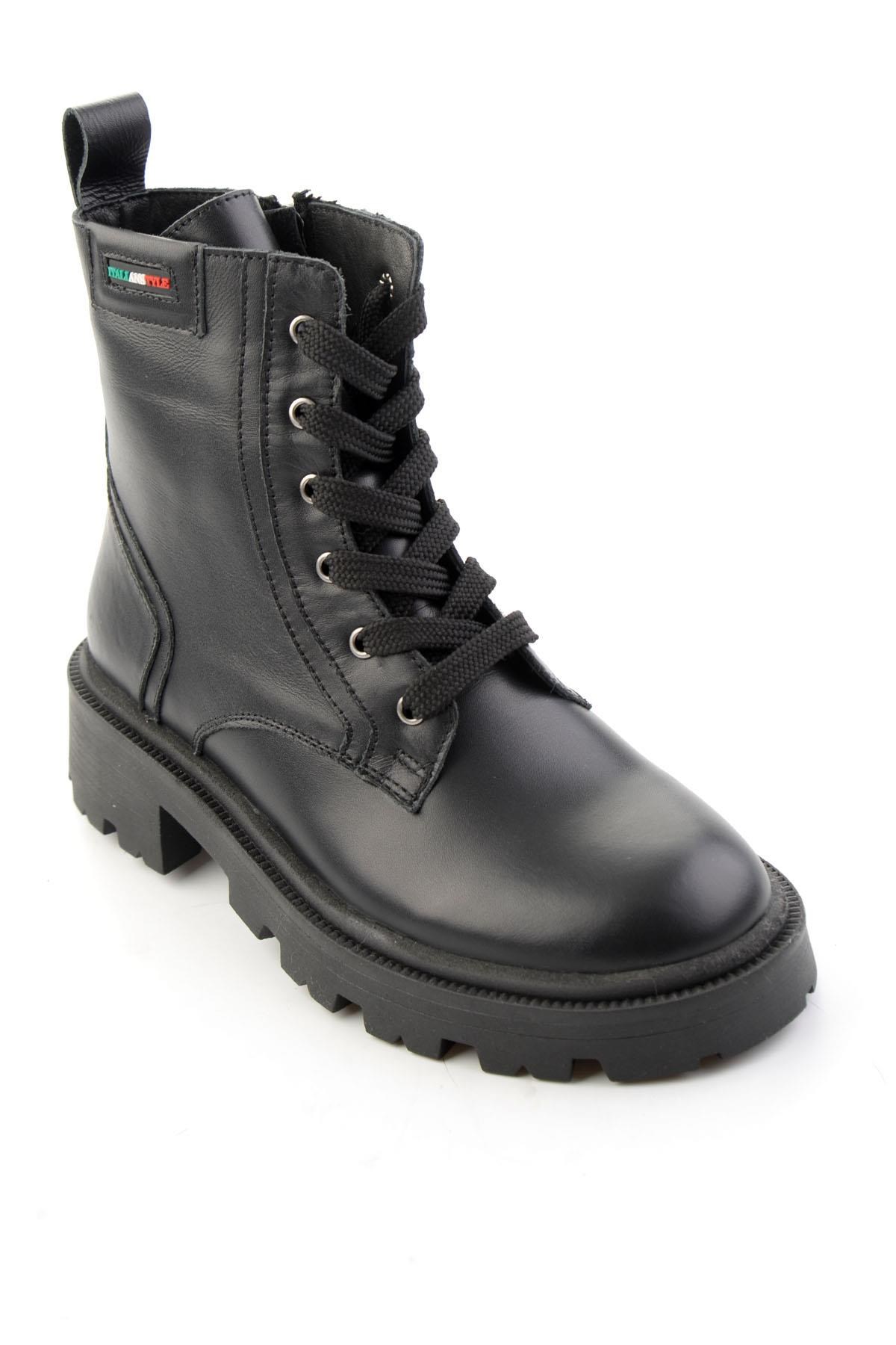 Siyah Hakiki Deri Kadın Bot & Bootie K02521058003