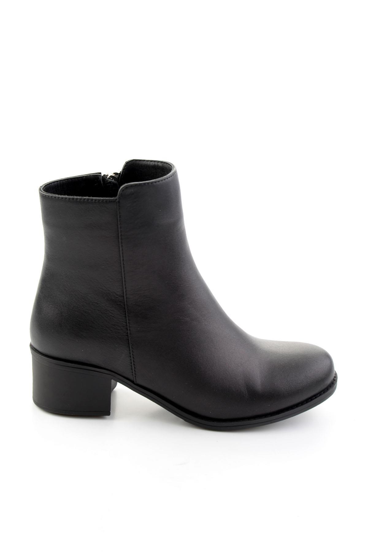 Siyah Hakiki Deri Kadın Bot & Bootie K02208291903