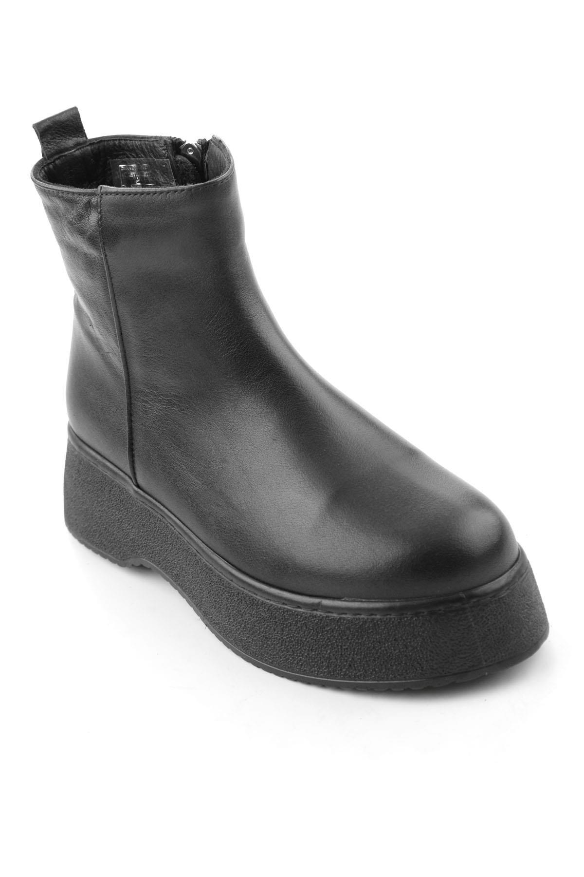 Siyah Hakiki Deri Kadın Bot & Bootie K02586042203