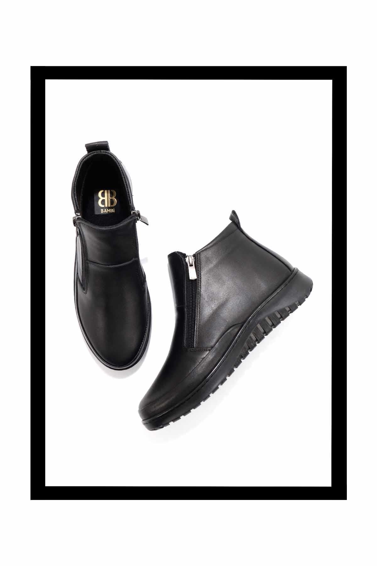 Siyah Hakiki Deri Kadın Bot & Bootie K02331190003