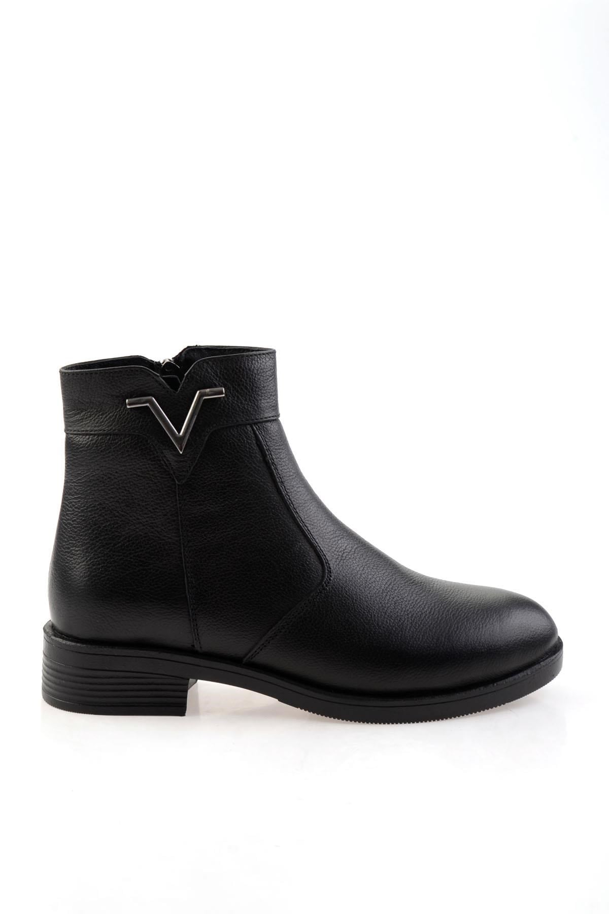 Siyah Hakiki Deri Kadın Bot & Bootie K02286001303