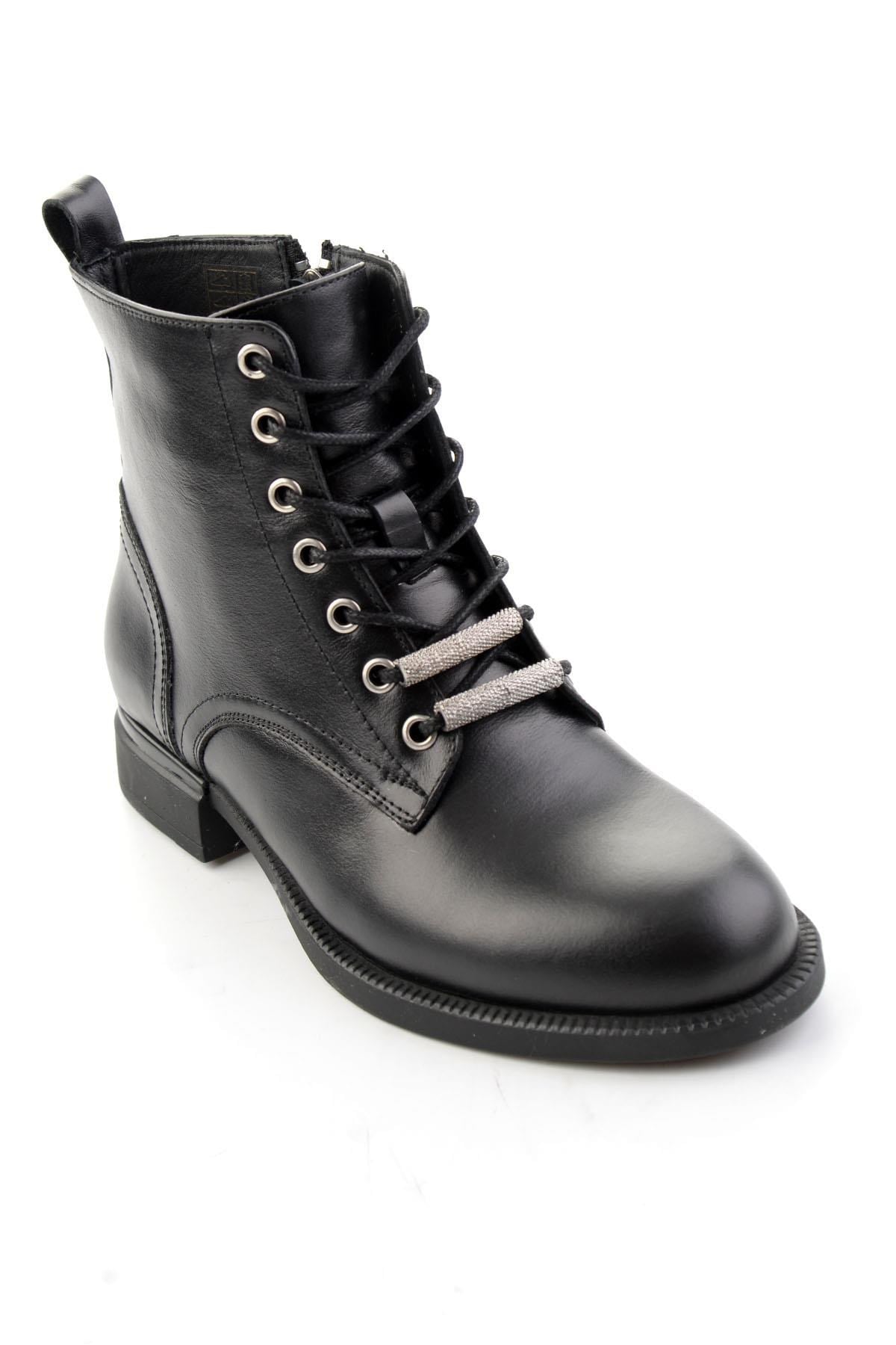 Siyah Hakiki Deri Kadın Bot & Bootie K02793209203