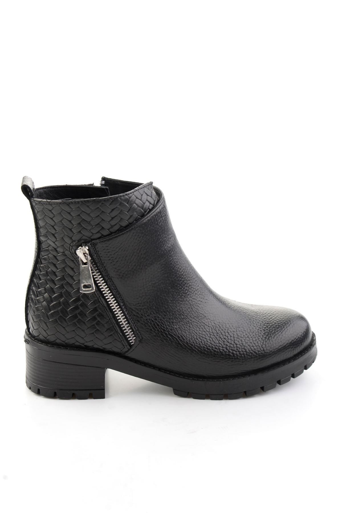 Siyah Siyah Hakiki Deri Kadın Bot & Bootie K02531230203