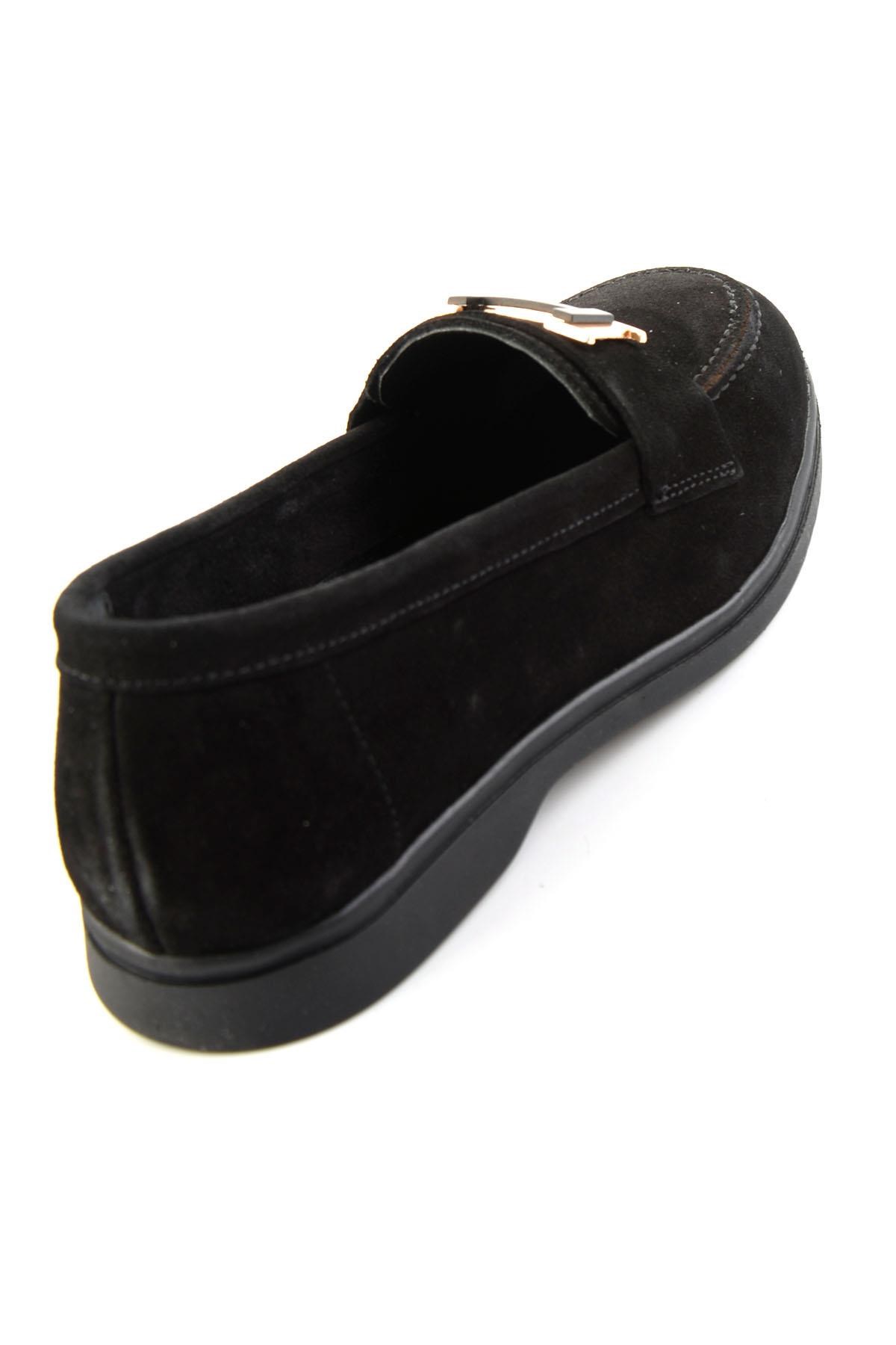 Siyah Süet Hakiki Deri Kadın Loafer Ayakkabı K01045358002