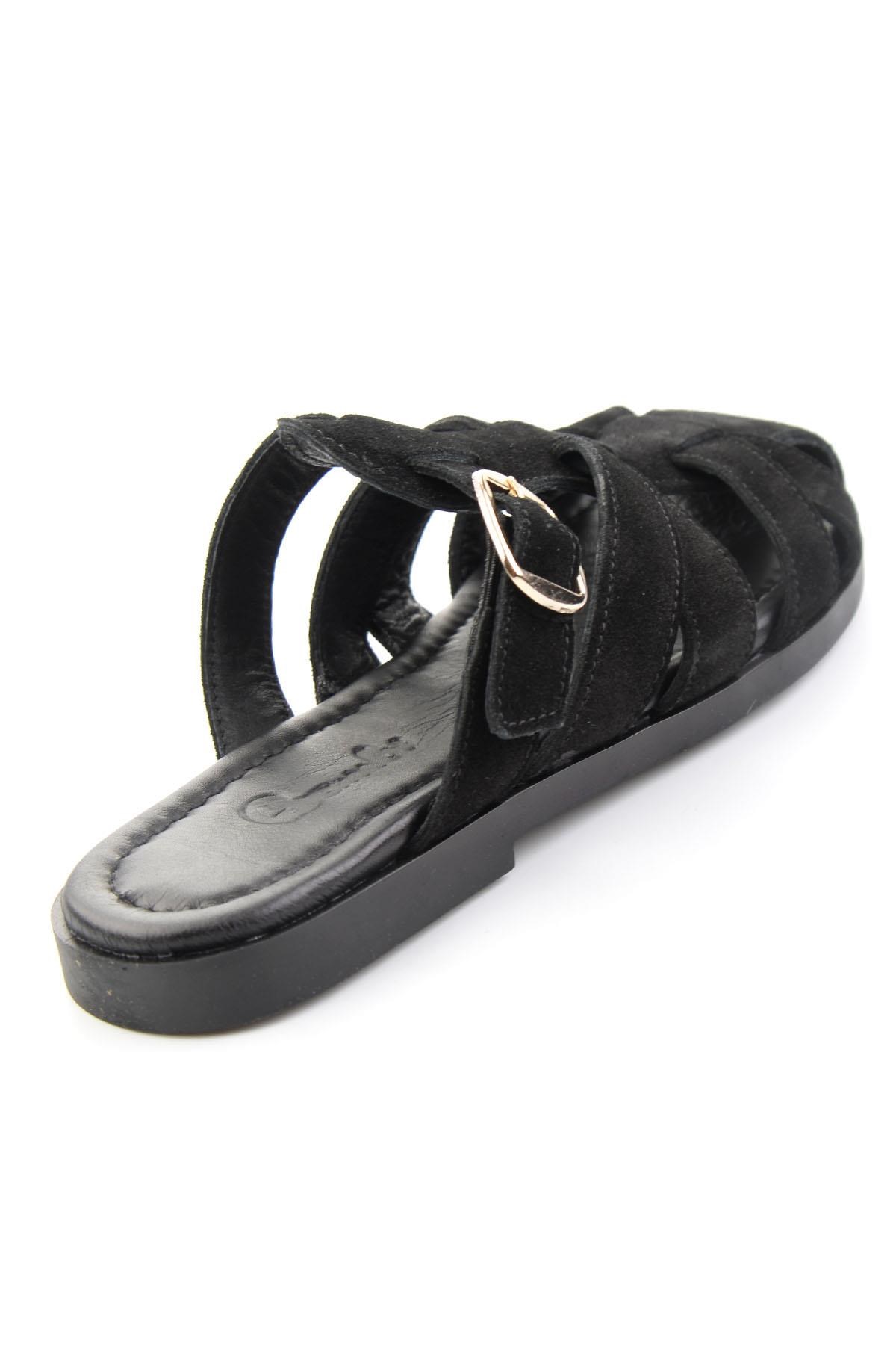 Siyah Süet Hakiki Deri Kadın Terlik K04275113002