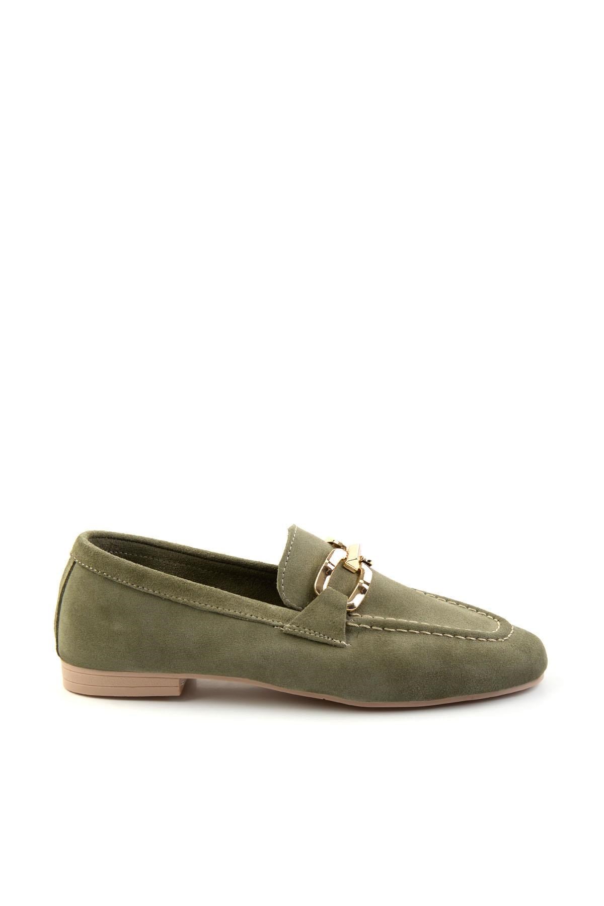 Yeşil Hakiki Deri Kadın Loafer Ayakkabı K01763071002