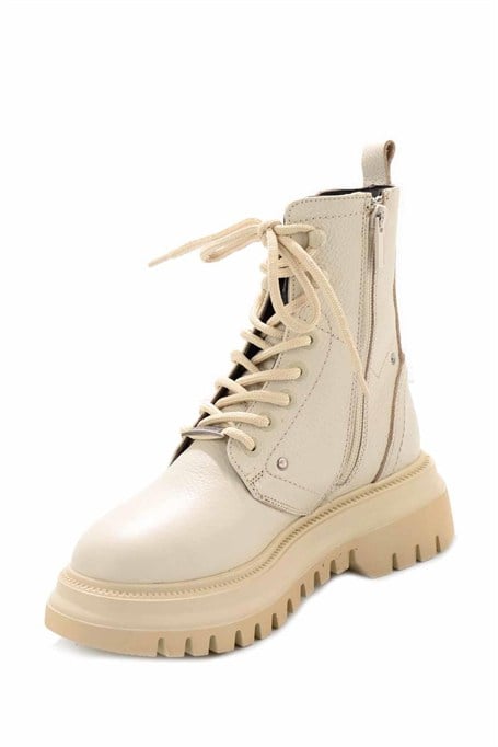 Beige Hakiki Deri Kadın Bot & Bootie HD0777002903