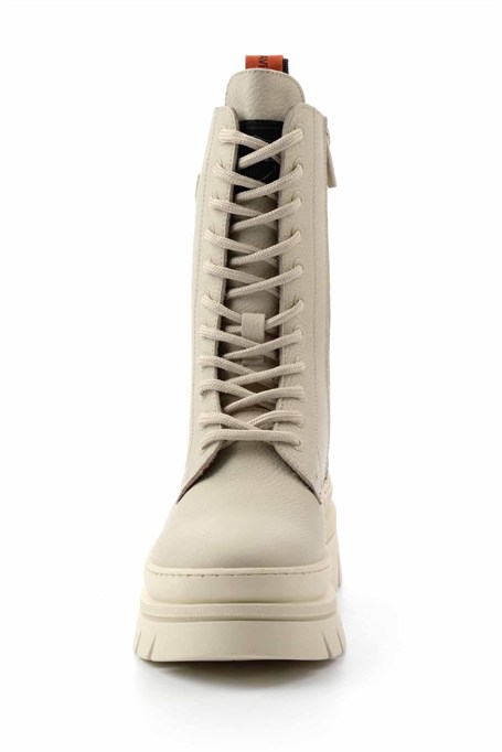 Beige Hakiki Deri Kadın Bot & Bootie HD0777066103