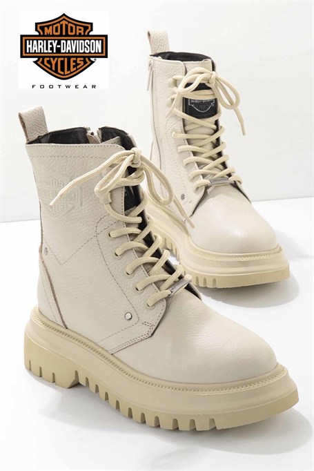Beige Hakiki Deri Kadın Bot & Bootie HD0777002903