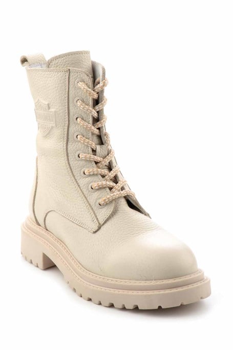 Beige Hakiki Deri Kadın Bot & Bootie HD0777002303