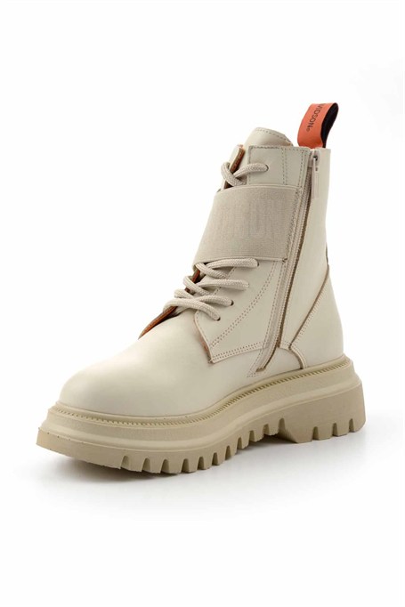 Beige Hakiki Deri Kadın Bot & Bootie HD0777055403