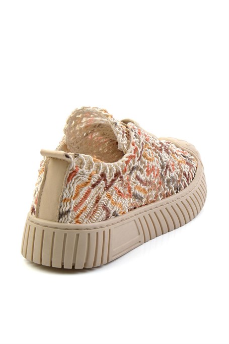 Bej Çok Renkli Hakiki Deri Kadın Sneaker K01331175016