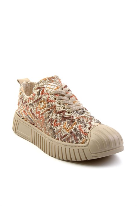 Bej Çok Renkli Hakiki Deri Kadın Sneaker K01331175016