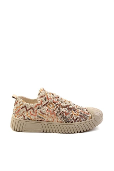 Bej Çok Renkli Hakiki Deri Kadın Sneaker K01331175016