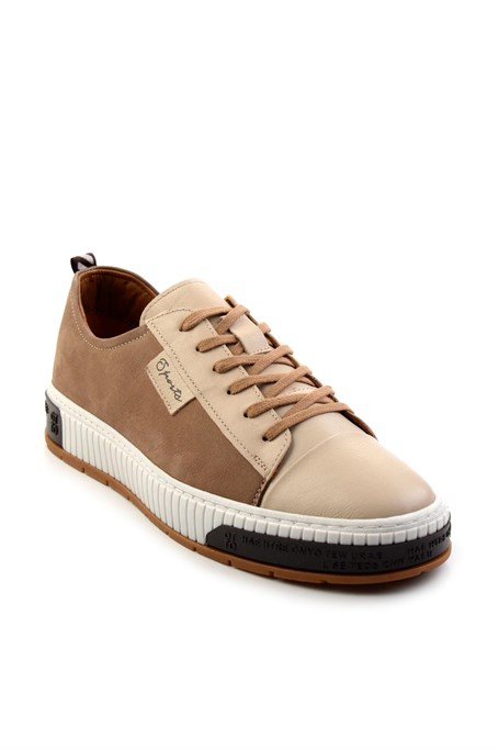 Bej Hakiki Deri Erkek Sneaker E01018033543