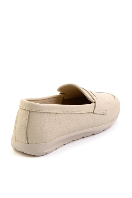 Bej Hakiki Deri Kadın Loafer Ayakkabı K01718110303