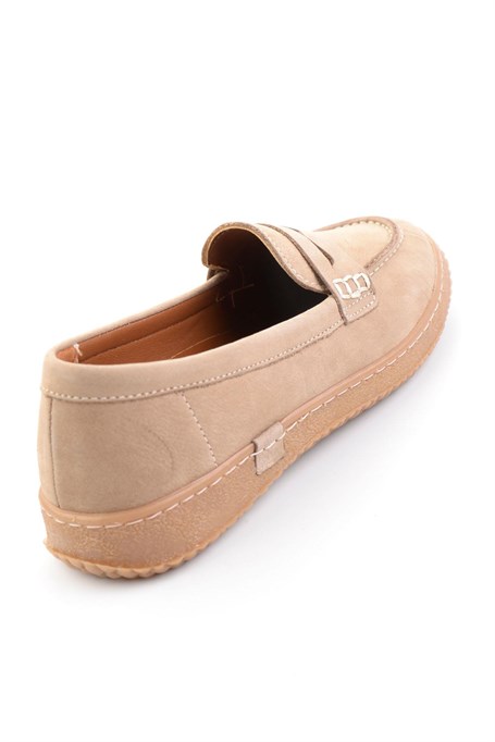 Bej Hakiki Deri Kadın Loafer Ayakkabı K01045050401