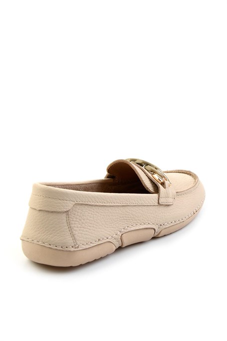 Bej Hakiki Deri Kadın Loafer Ayakkabı K01028130303