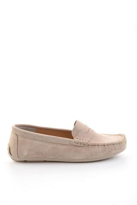 Bej Hakiki Deri Kadın Loafer Ayakkabı K01045035702