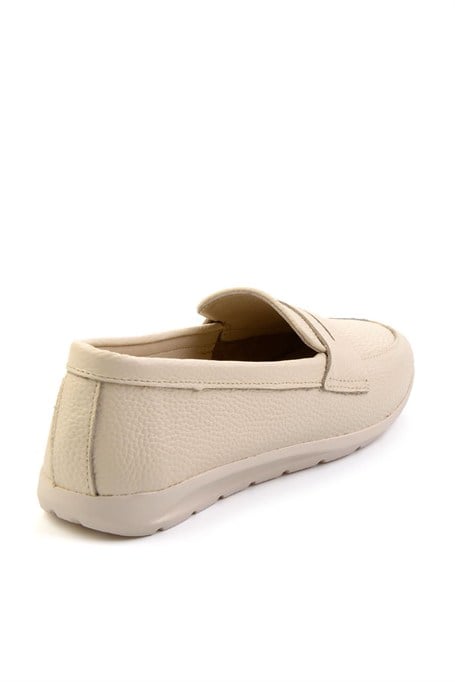 Bej Hakiki Deri Kadın Loafer Ayakkabı K01718110303