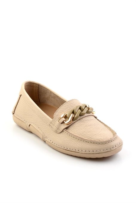 Bej Hakiki Deri Kadın Loafer Ayakkabı K01028130303