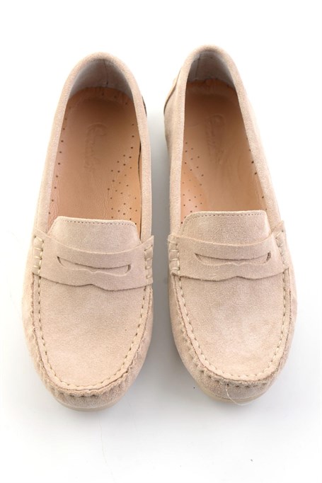 Bej Hakiki Deri Kadın Loafer Ayakkabı K01045035702