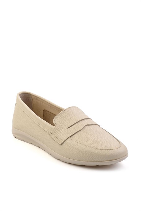 Bej Hakiki Deri Kadın Loafer Ayakkabı K01718110303