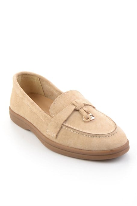 Bej Hakiki Deri Kadın Loafer Ayakkabı K01045035802