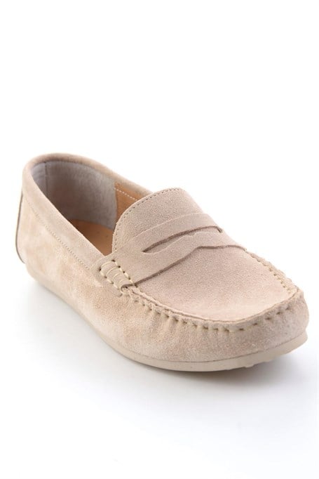Bej Hakiki Deri Kadın Loafer Ayakkabı K01045035702