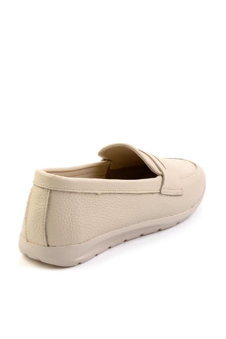 Bej Hakiki Deri Kadın Loafer Ayakkabı K01718110303