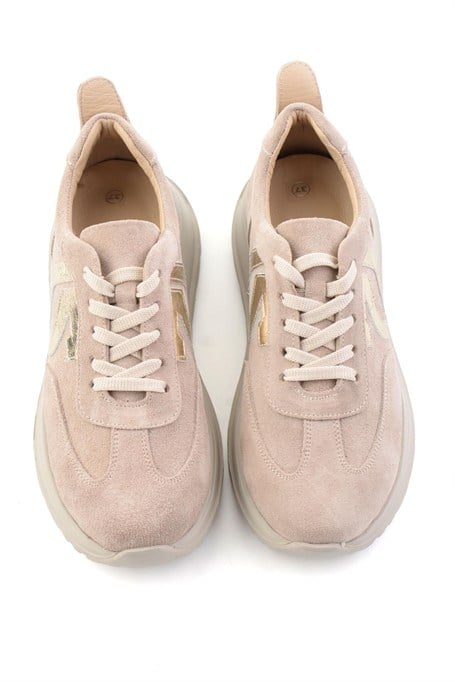 Bej Süet Hakiki Deri Kadın Sneaker K01753050902