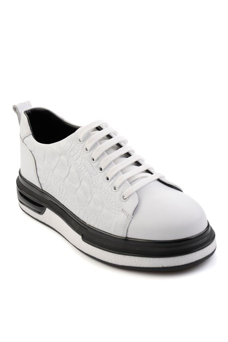 Beyaz Baskılı Hakiki Deri Erkek Sneaker E01811038003