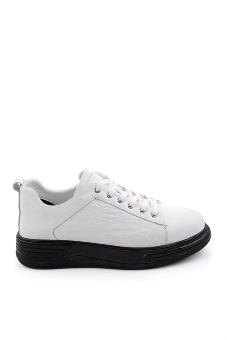 Beyaz Baskılı Hakiki Deri Erkek Sneaker E01080216843