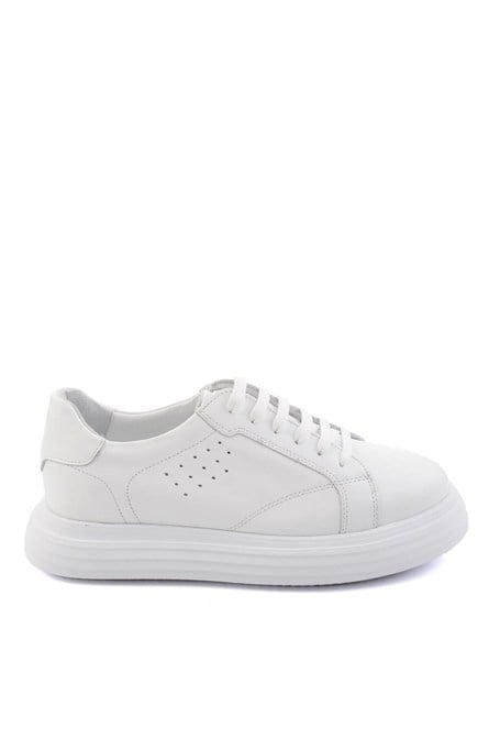 Beyaz Baskılı Hakiki Deri Erkek Sneaker E01811256003