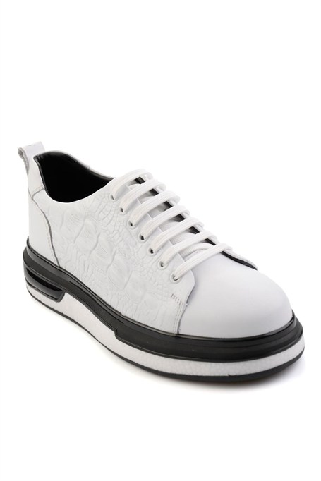 Beyaz Baskılı Hakiki Deri Erkek Sneaker E01811038003