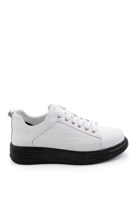 Beyaz Baskılı Hakiki Deri Erkek Sneaker E01080216843