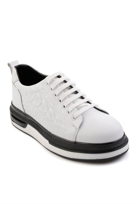 Beyaz Baskılı Hakiki Deri Erkek Sneaker E01811038003