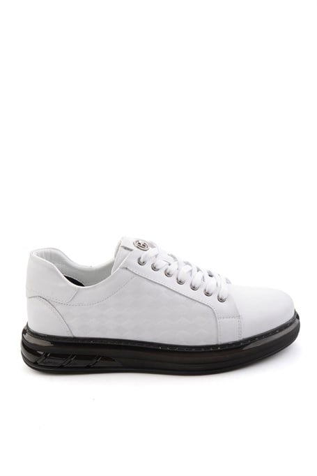 Beyaz Baskılı Hakiki Deri Erkek Sneaker E01080221143