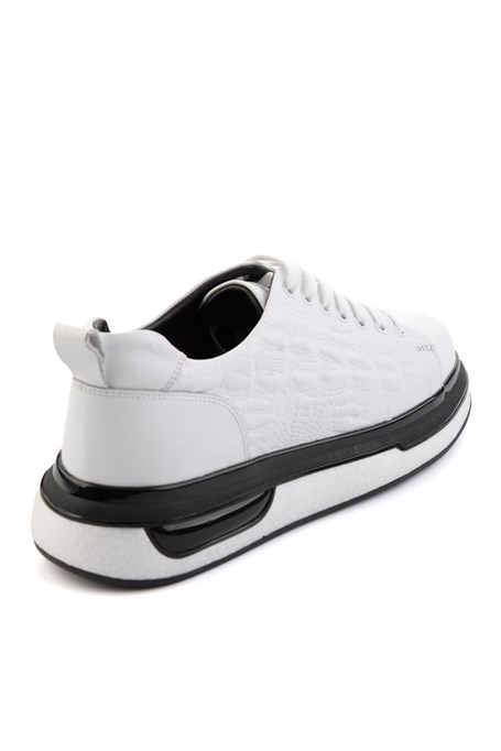 Beyaz Baskılı Hakiki Deri Erkek Sneaker E01811038003
