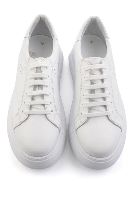 Beyaz Baskılı Hakiki Deri Erkek Sneaker E01811256003