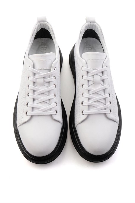 Beyaz Baskılı Hakiki Deri Erkek Sneaker E01080216843