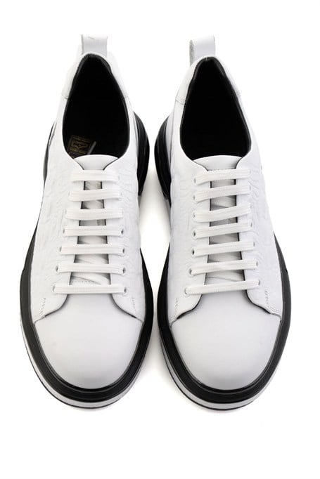 Beyaz Baskılı Hakiki Deri Erkek Sneaker E01811038003