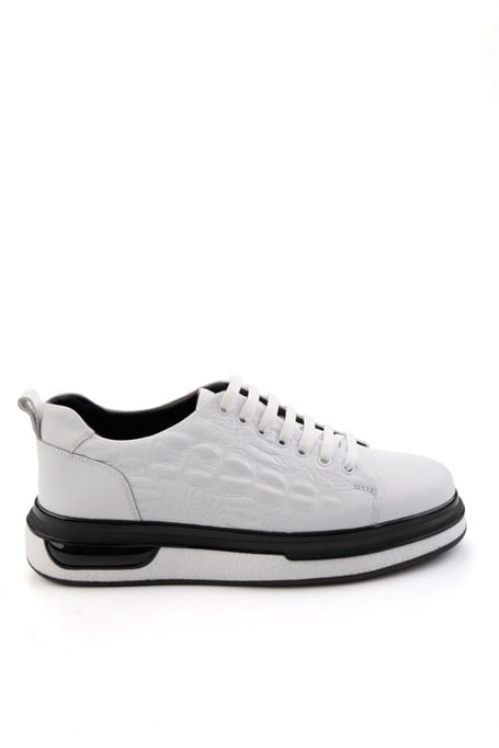 Beyaz Baskılı Hakiki Deri Erkek Sneaker E01811038003