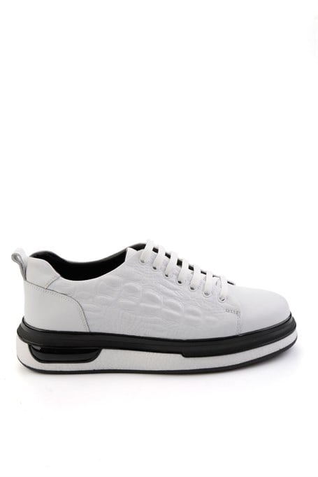 Beyaz Baskılı Hakiki Deri Erkek Sneaker E01811038003
