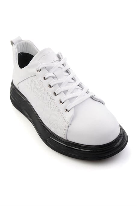 Beyaz Baskılı Hakiki Deri Erkek Sneaker E01080216843