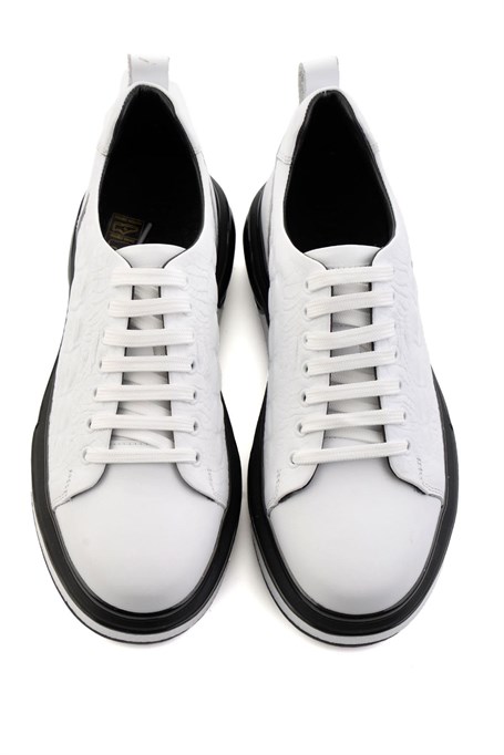 Beyaz Baskılı Hakiki Deri Erkek Sneaker E01811038003