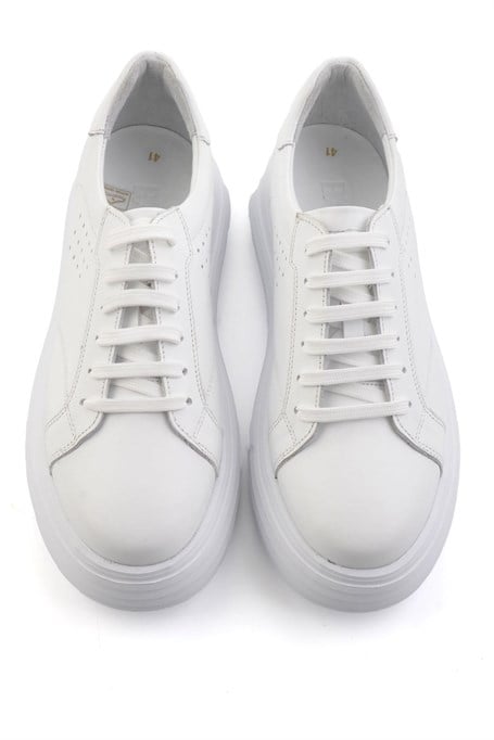 Beyaz Baskılı Hakiki Deri Erkek Sneaker E01811256003